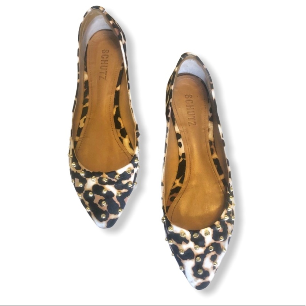 SCHUTZ Leopard Print Stud Flats Size 9 - Picture 7 of 9